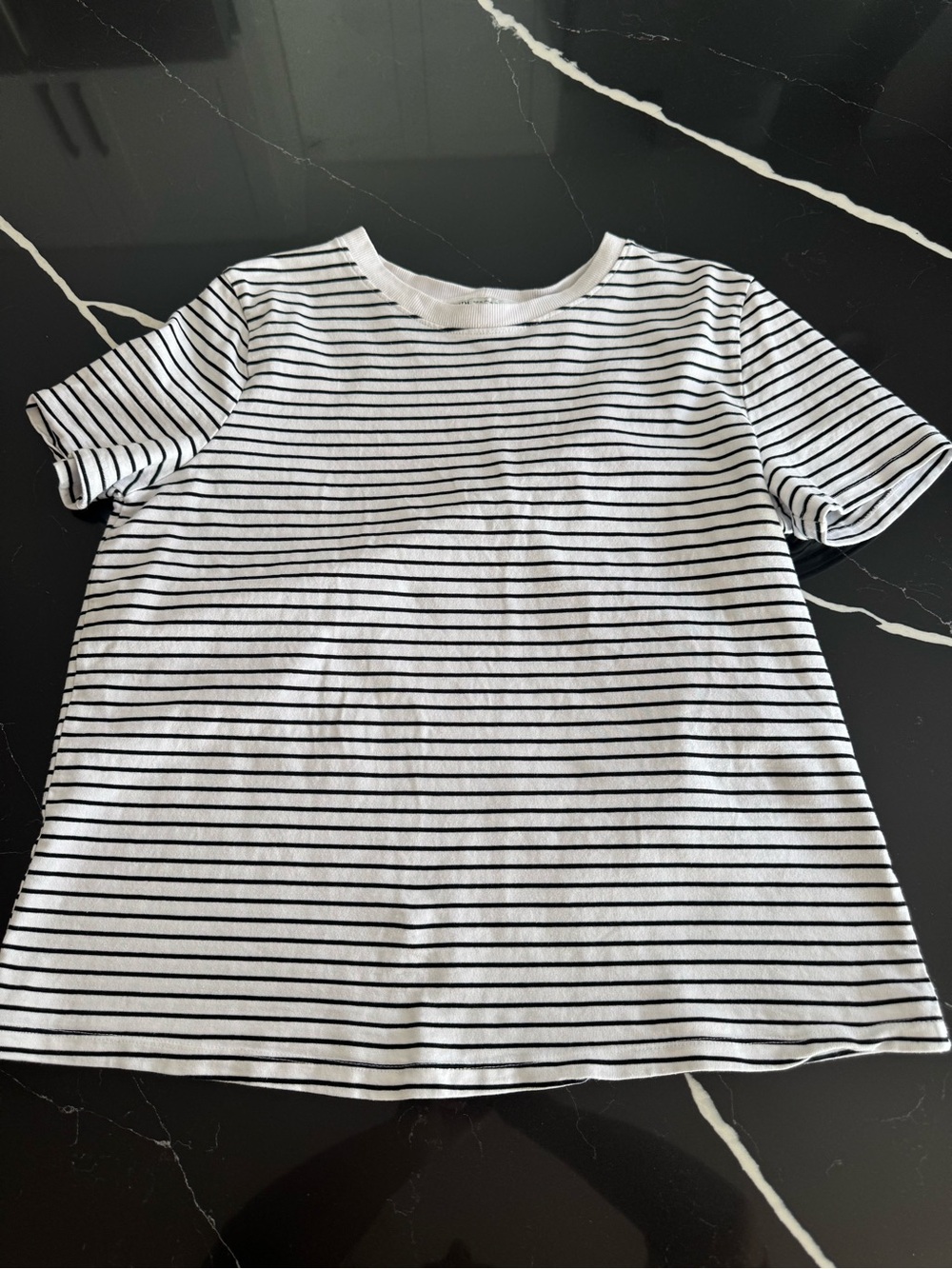 Zara White Tee with Black Horizontal Stripes